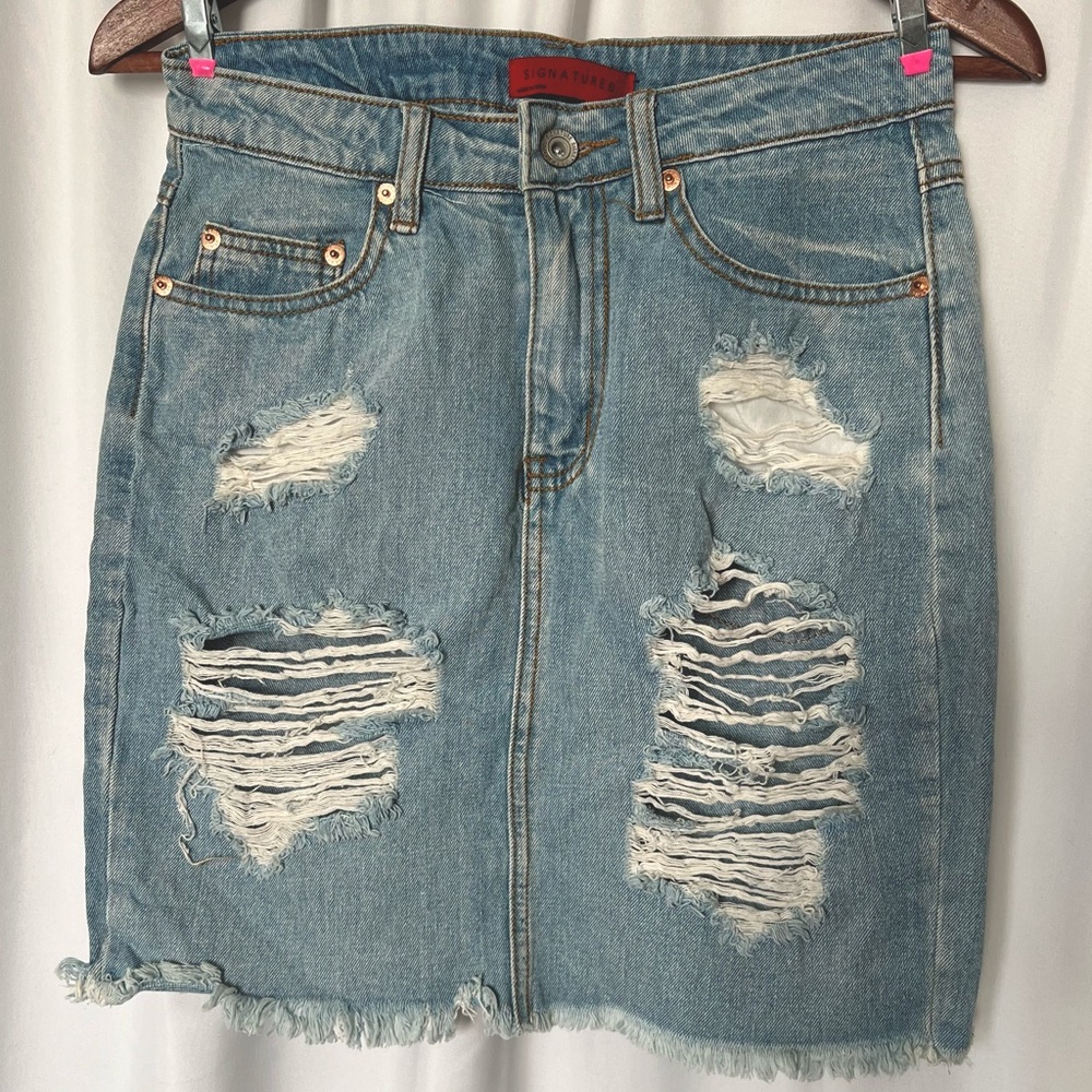 Sm Sign8 Distressed Denim Skirt
